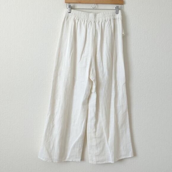 L Space Cotton Pants White Breezy Lightweight Summer Medium Tie Front Wide Leg - Picture 5 of 8